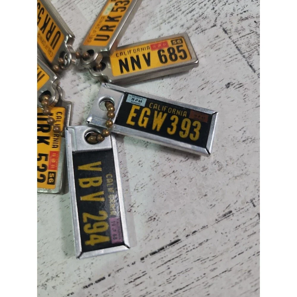 Vintage DAV TAGS Mini License Plate Key Chain LOT OF 7 California 1950-1960s
